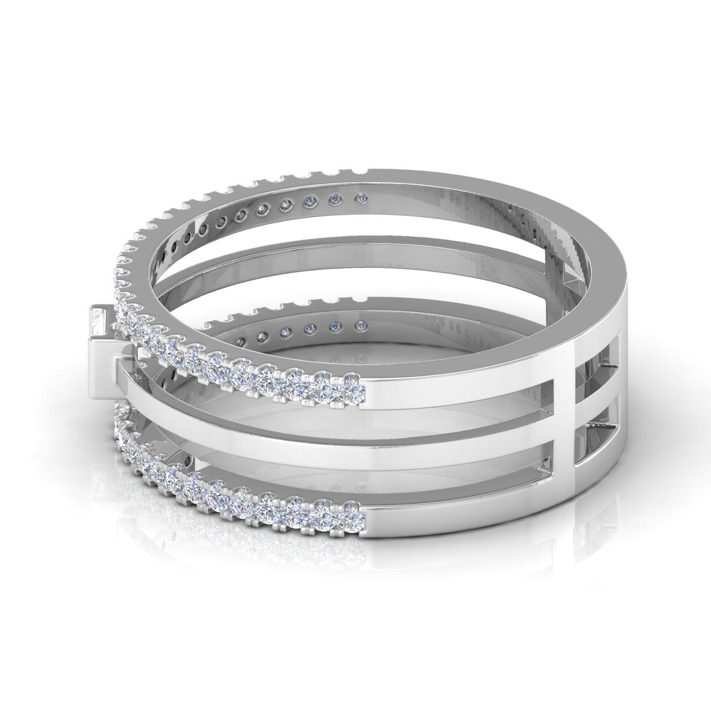 For Sale:  Baguette Pavé SI/H Diamonds Triple Band 18k White Gold Wedding Band Ring 4