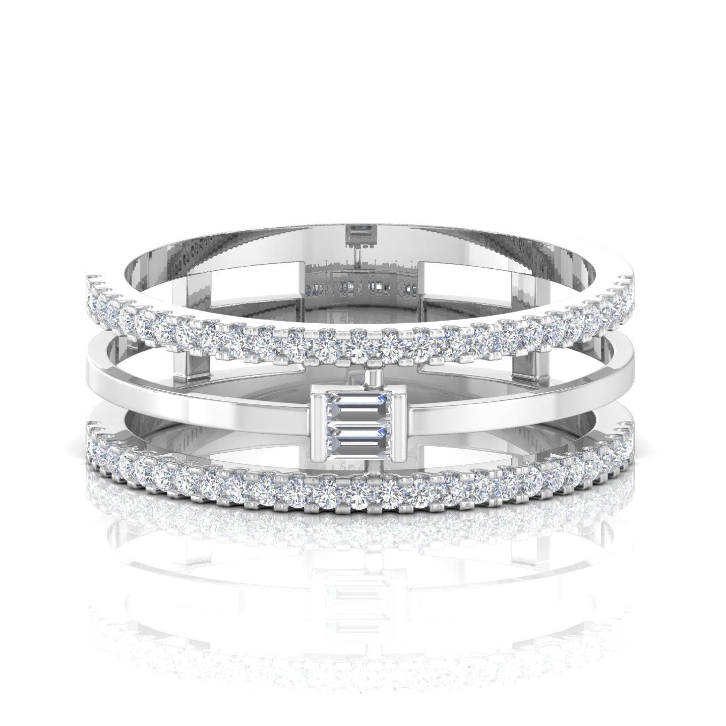 For Sale:  Baguette Pavé SI/H Diamonds Triple Band 18k White Gold Wedding Band Ring 5