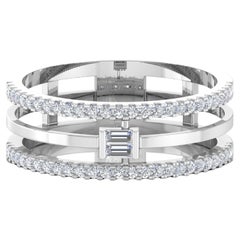 Baguette Pavé SI/H Diamonds Triple Band 18k White Gold Wedding Band Ring