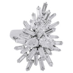 Baguette Pear Marquise Diamond Starburst Ring 14 Karat White Gold Fine Jewelry