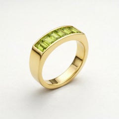 Baguette peridot half eternity silver, gold ring