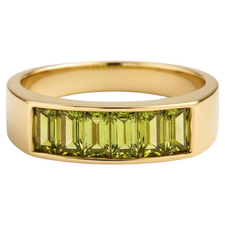 For Sale:  Baguette peridot half eternity silver, gold ring