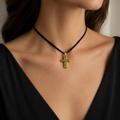 Baguette Peridots Cross Pendant Silver, gold