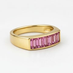 Baguette pink sapphire half eternity silver, gold ring