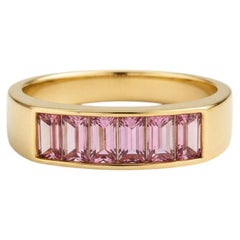 Baguette pink sapphire half eternity silver, gold ring