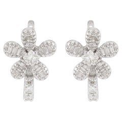 Orecchini a fiore con diamanti taglio baguette e principessa in oro bianco 14 carati Gioielli di pregio