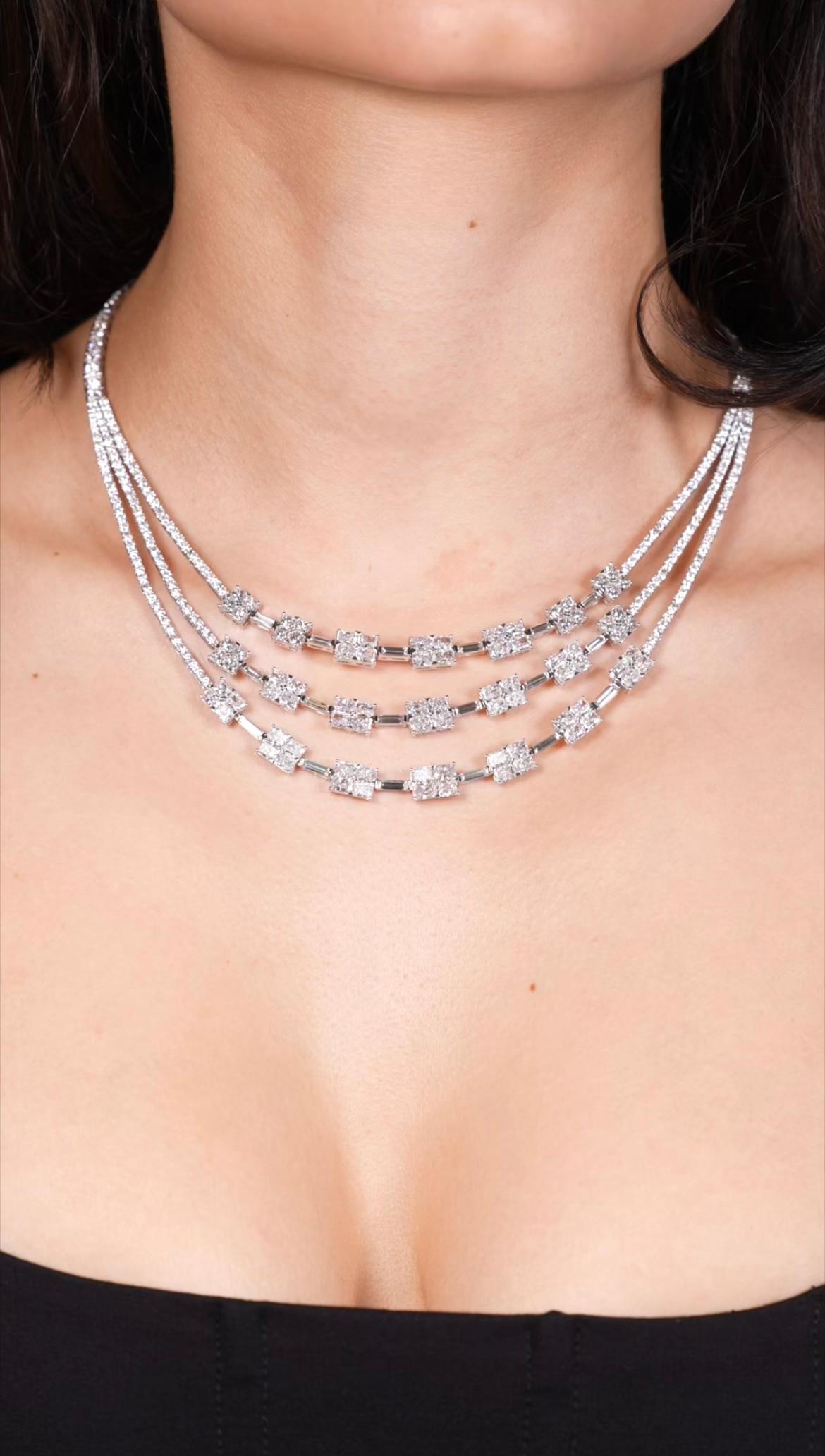 Diamant-Halskette im Baguette- und Radiant-Schliff  (Radiantschliff) im Angebot