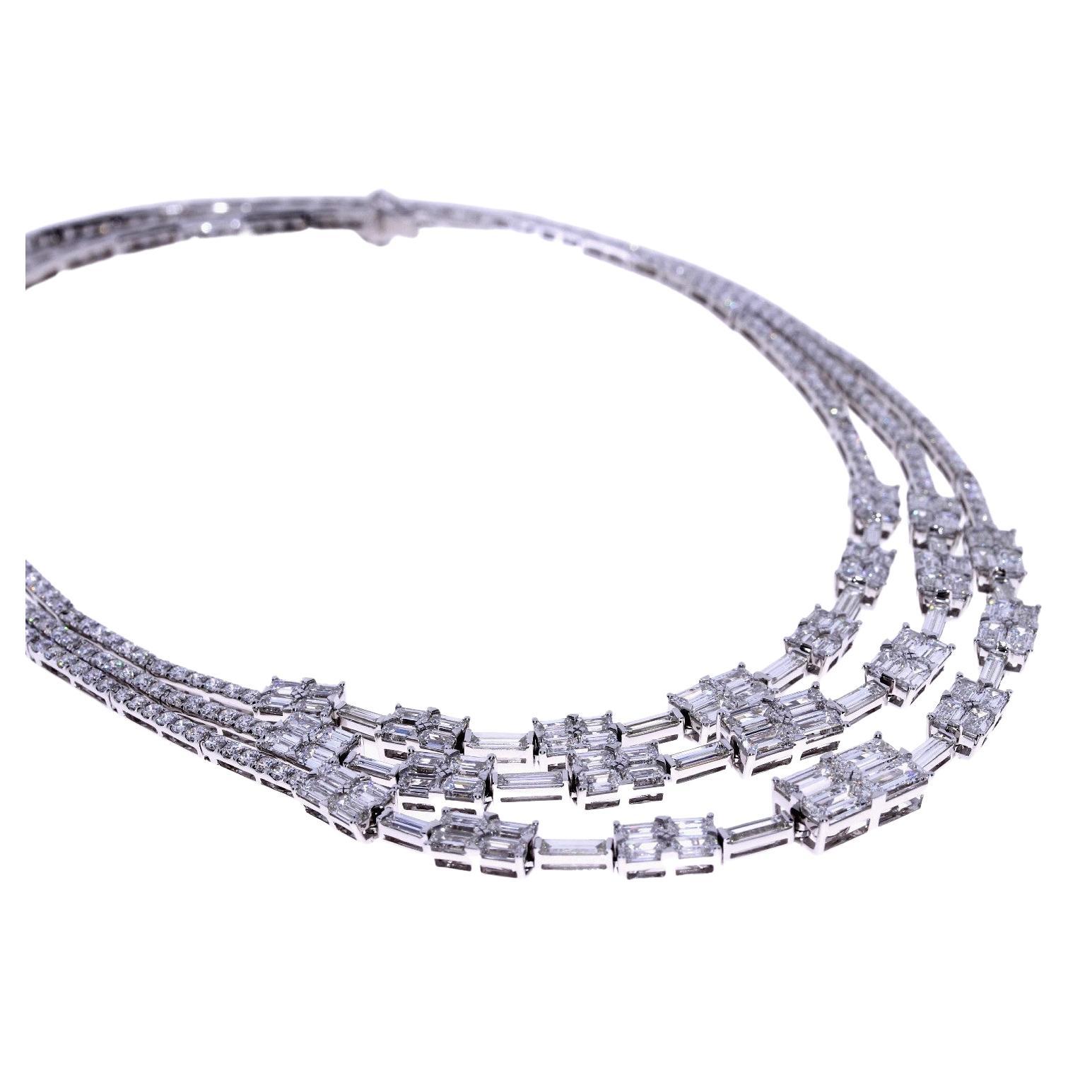 Baguette & Radiant Cut Diamond Necklace  For Sale