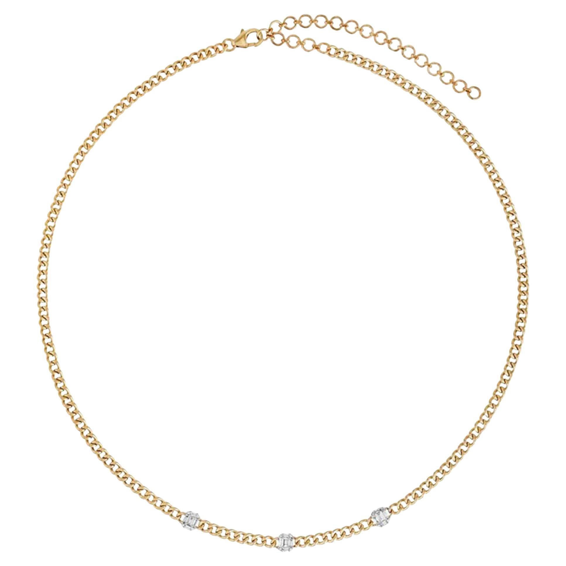 Baguette Radiant Diamond 14K (or 18k upon request) Yellow Gold Link Necklace For Sale