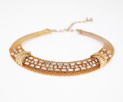 Baguette Rhinestone Mesh Choker Necklace by Jewels By Julio, circa 1950, Signed