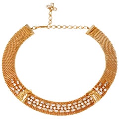 Baguette Rhinestone Mesh Choker Necklace by Jewels By Julio, circa 1950, Signed