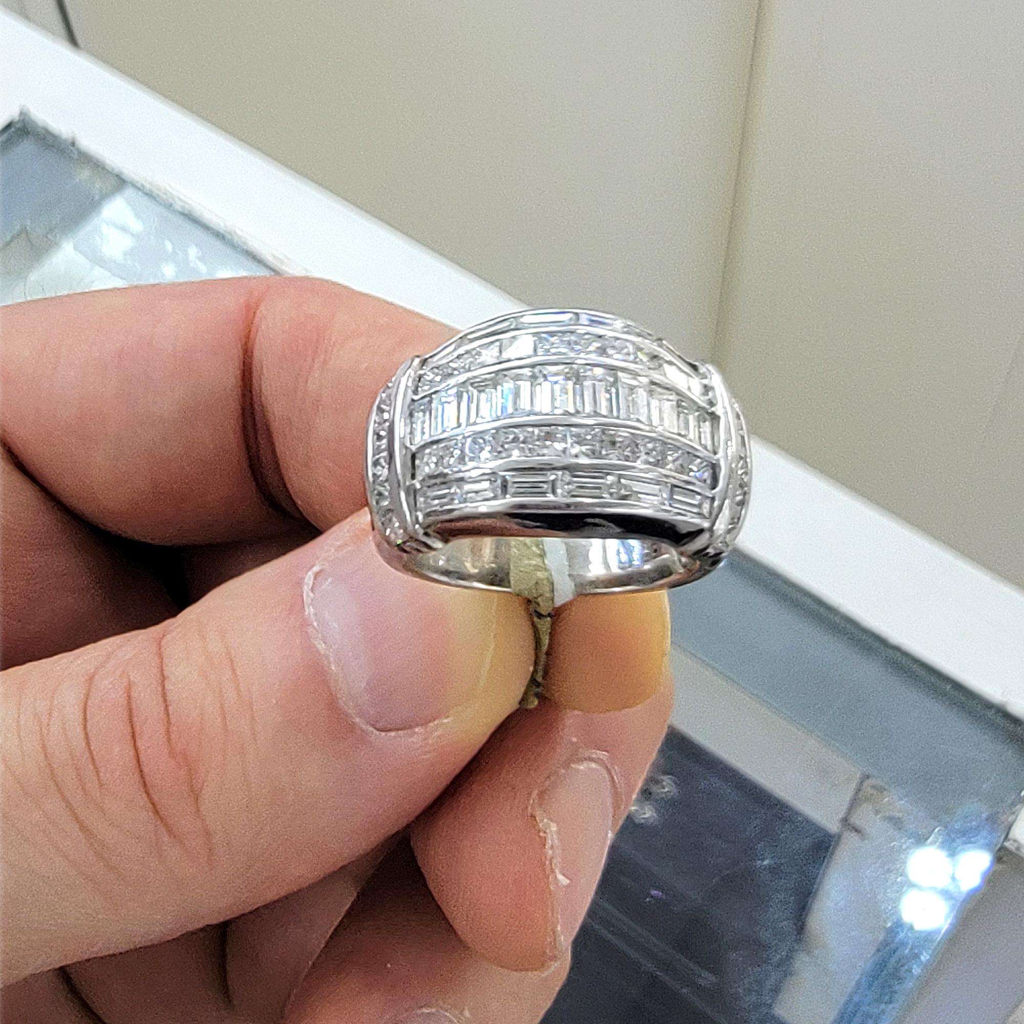 Women's Baguette Ring Large Cluster of Diamonds 14 Karat 3.37 Carat Total For Sale
