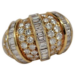 Baguette & Round Brilliant Cut Diamond Ring Set in 18K Yellow Gold, 5.55 Carats