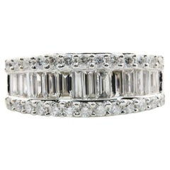 Baguette & Round Brilliant Diamond Band Ring in White Gold 14K