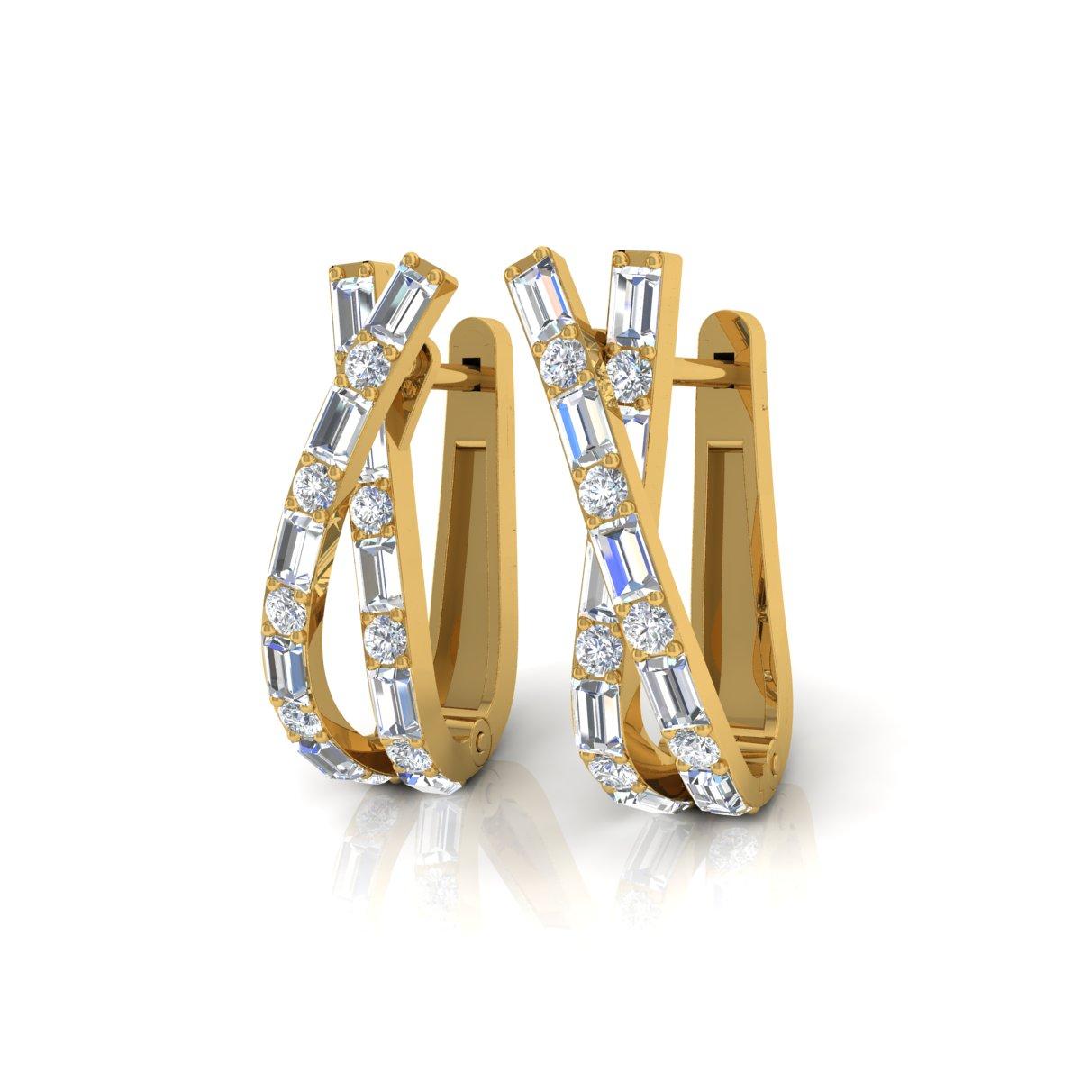 Créoles en or jaune 14 carats avec diamants baguettes de 1,8 carat SI/H Neuf - En vente à Diera, Dubai