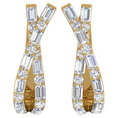 Créoles en or jaune 18 carats avec diamants taille ronde de 1,8 carat SI/H