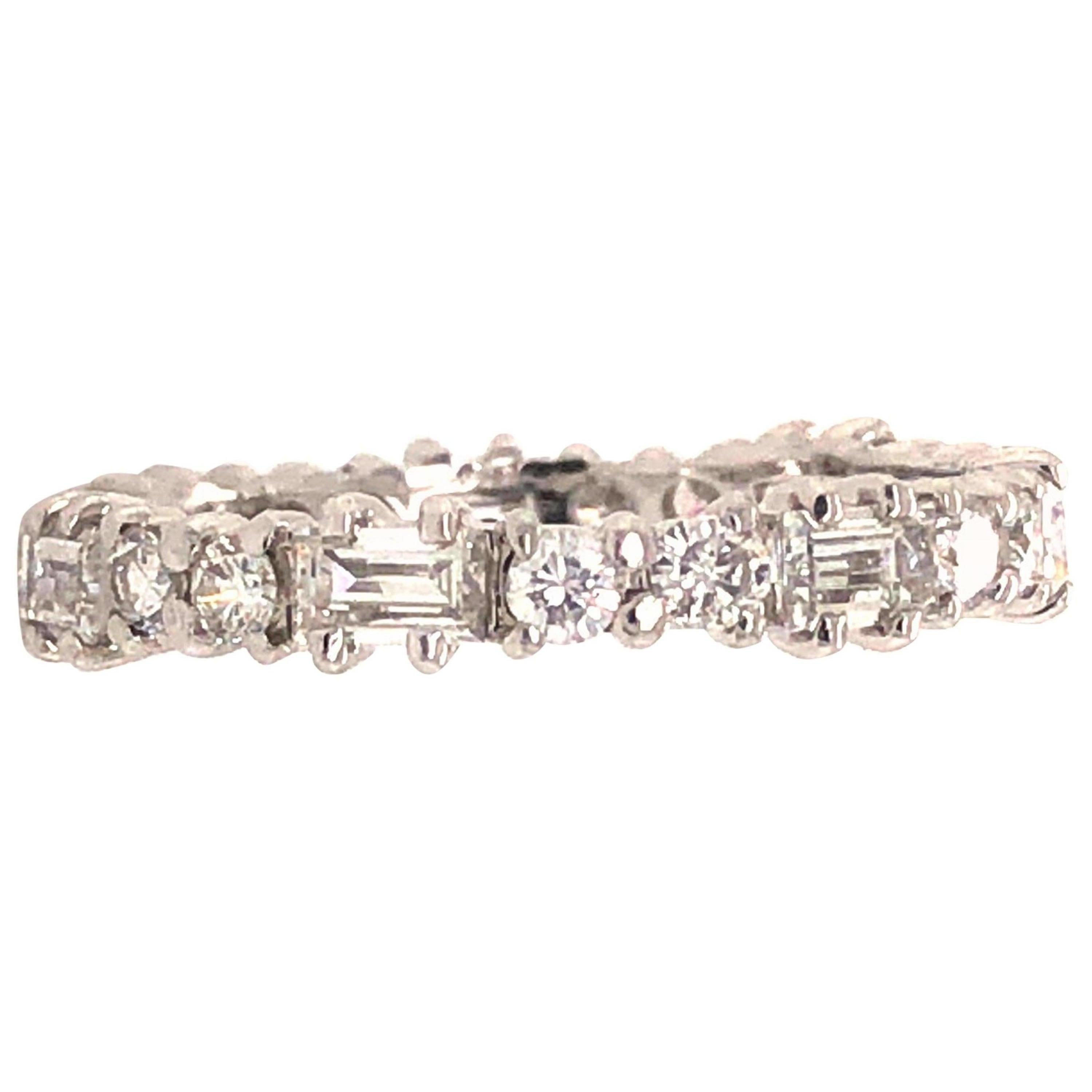 Baguette & Round Cut Diamond East West Set 18k Wedding Band For Sale