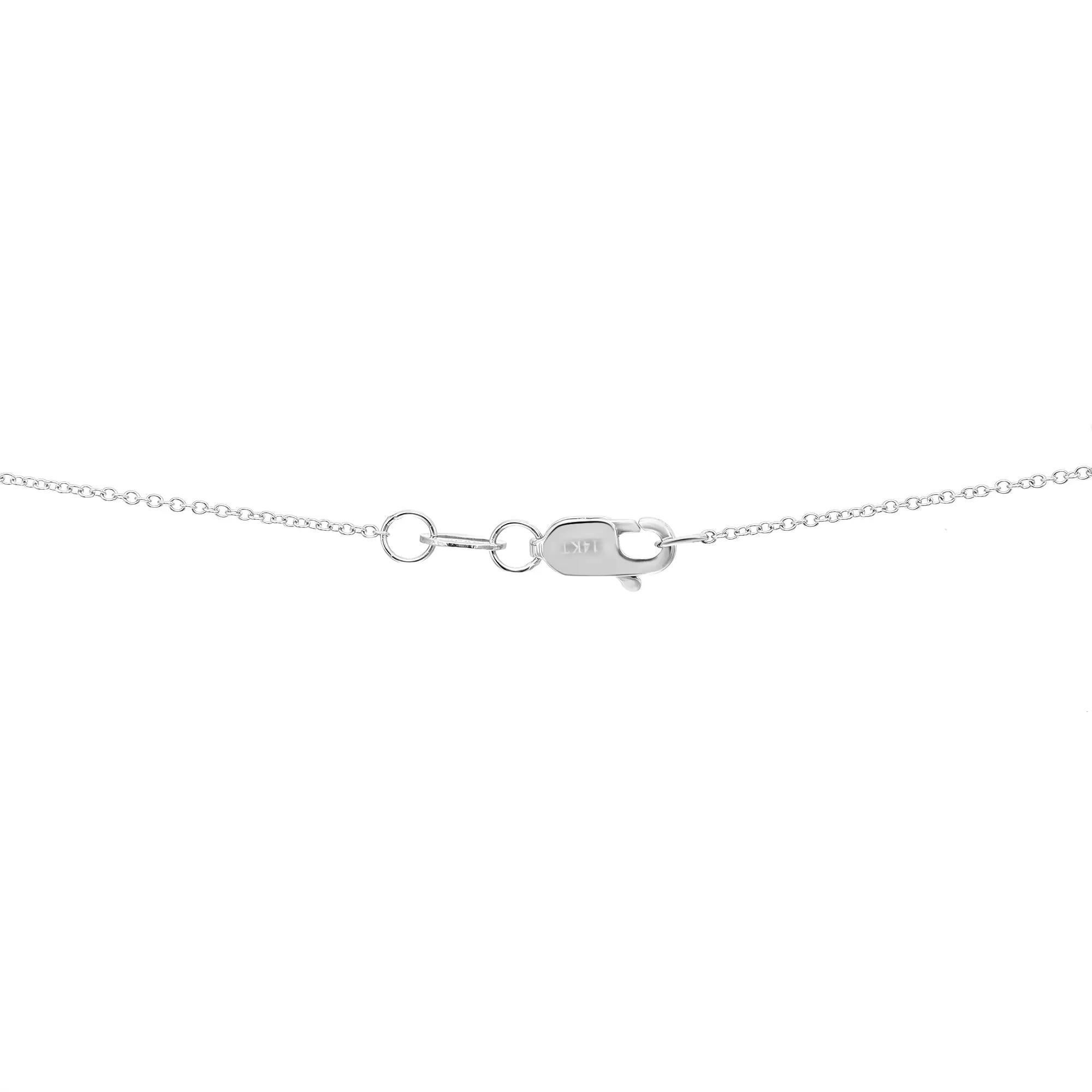 Modern Baguette & Round Cut Diamond Lariat Pendant Necklace 14K White Gold 16 inches For Sale