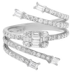 Baguette & Round Cut Diamond Statement Ring 18K White Gold 1.20Cttw Size 6.5