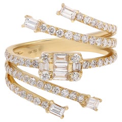 Baguette & Round Cut Diamond Statement Ring 18K Yellow Gold 1.21cttw