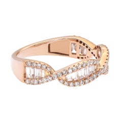 Baguette & Round Cut Diamond Twist Band Ring 18K Rose Gold 0.81cttw