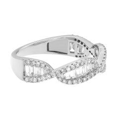 Baguette & Round Cut Diamond Twist Band Ring 18K White Gold 0.84Cttw