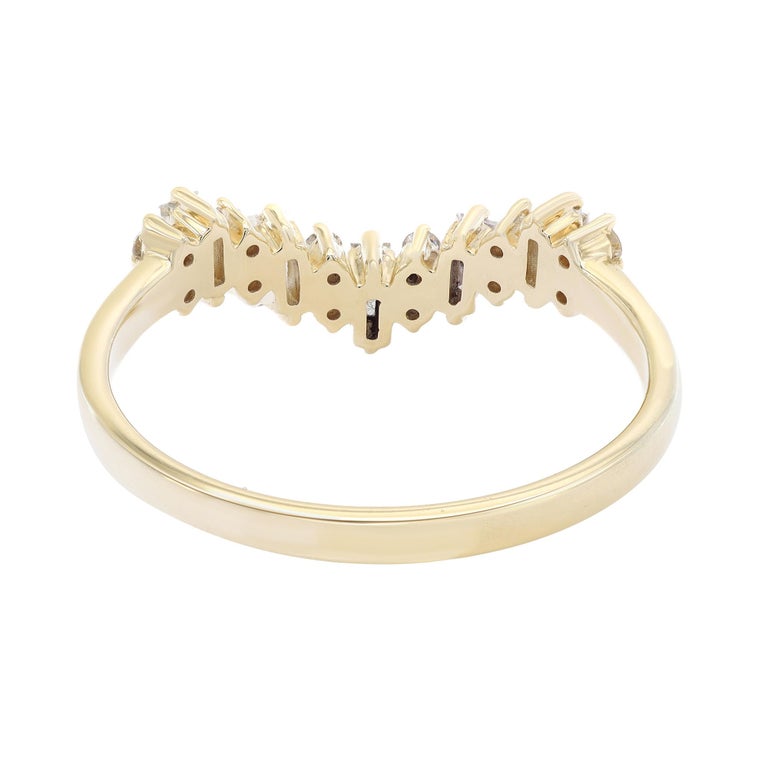 Baguette Round Cut Diamond V Shaped Ring 14K Yellow Gold 0.33Cttw For ...