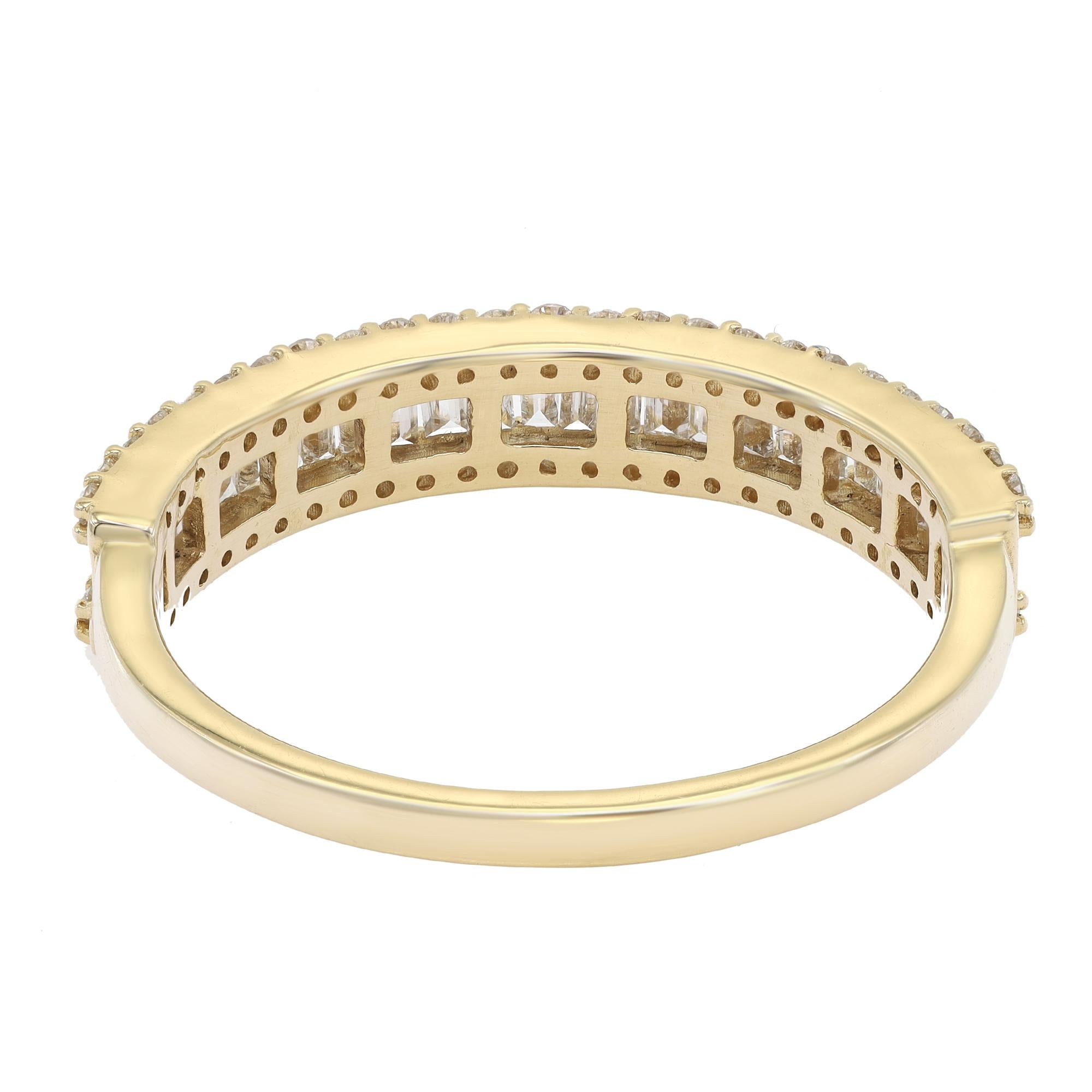 Moderne Alliance en or jaune 14 carats avec diamants taille ronde baguette 0,47 carat en vente
