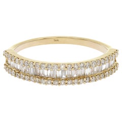 Baguette Round Cut Diamond Wedding Band Ring 14K Yellow Gold 0.47cttw