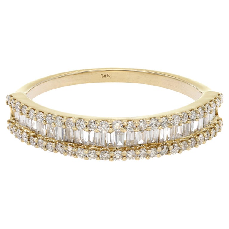 Baguette Round Cut Diamond Wedding Band Ring 14K Yellow Gold 0.47cttw ...