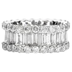 Baguette Round Diamond 14 Karat Gold Wide Eternity Band Ring