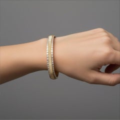 Baguette Round Diamond 14K (or 18k upon request) Gold Layered Bangle Bracelet