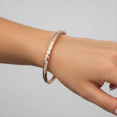 Baguette Round Diamond 14K (or 18k upon request) Rose Gold Bangle Bracelet