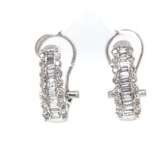 Baguette Round Diamond 14K White Gold Earrings