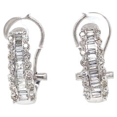 Baguette Round Diamond 14K White Gold Earrings