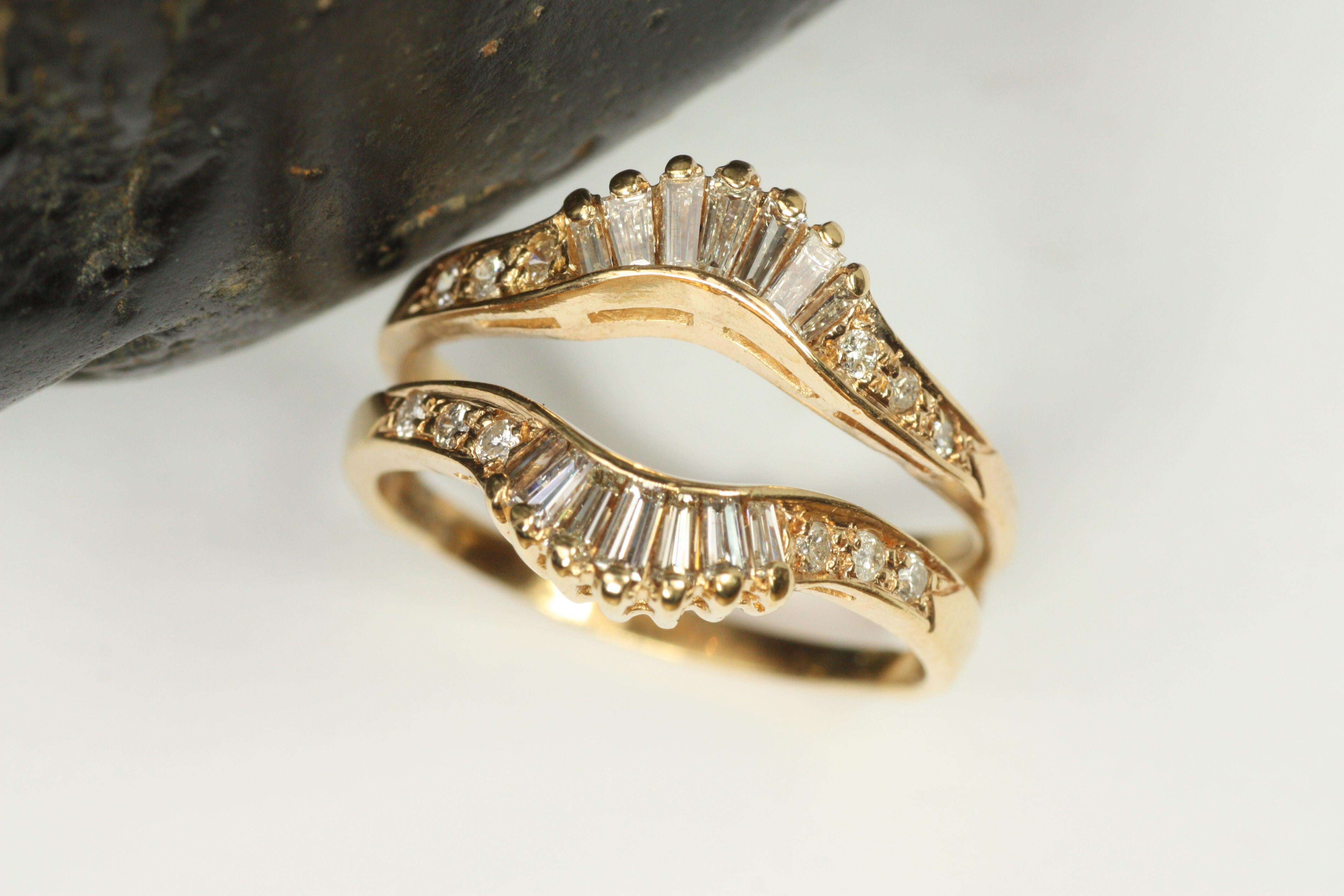 Baguette & runder Diamant 14K Gelbgold Sunrise Style Jacket Ring im Zustand „Gut“ im Angebot in Santa Monica, CA