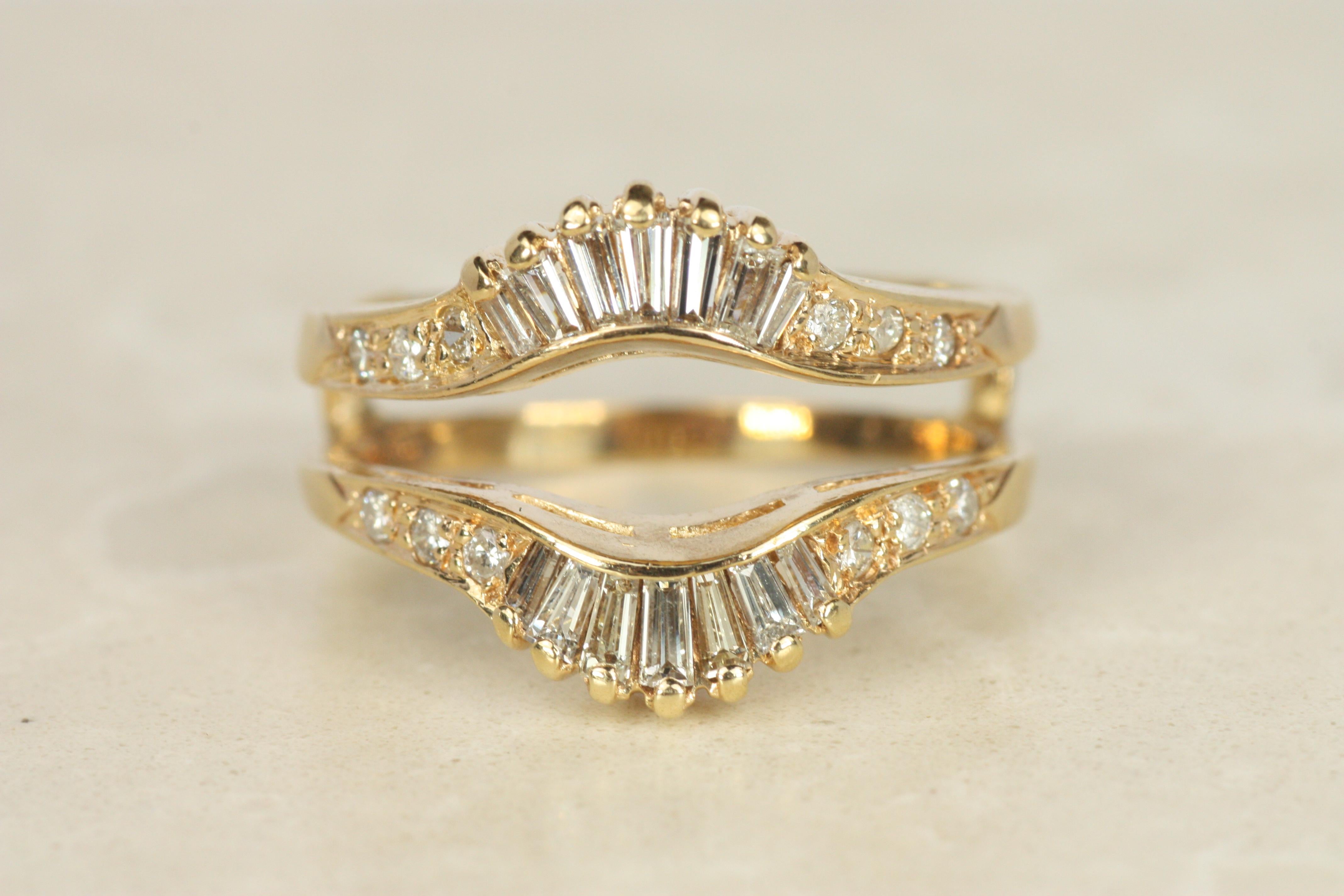 Baguette & runder Diamant 14K Gelbgold Sunrise Style Jacket Ring Damen im Angebot