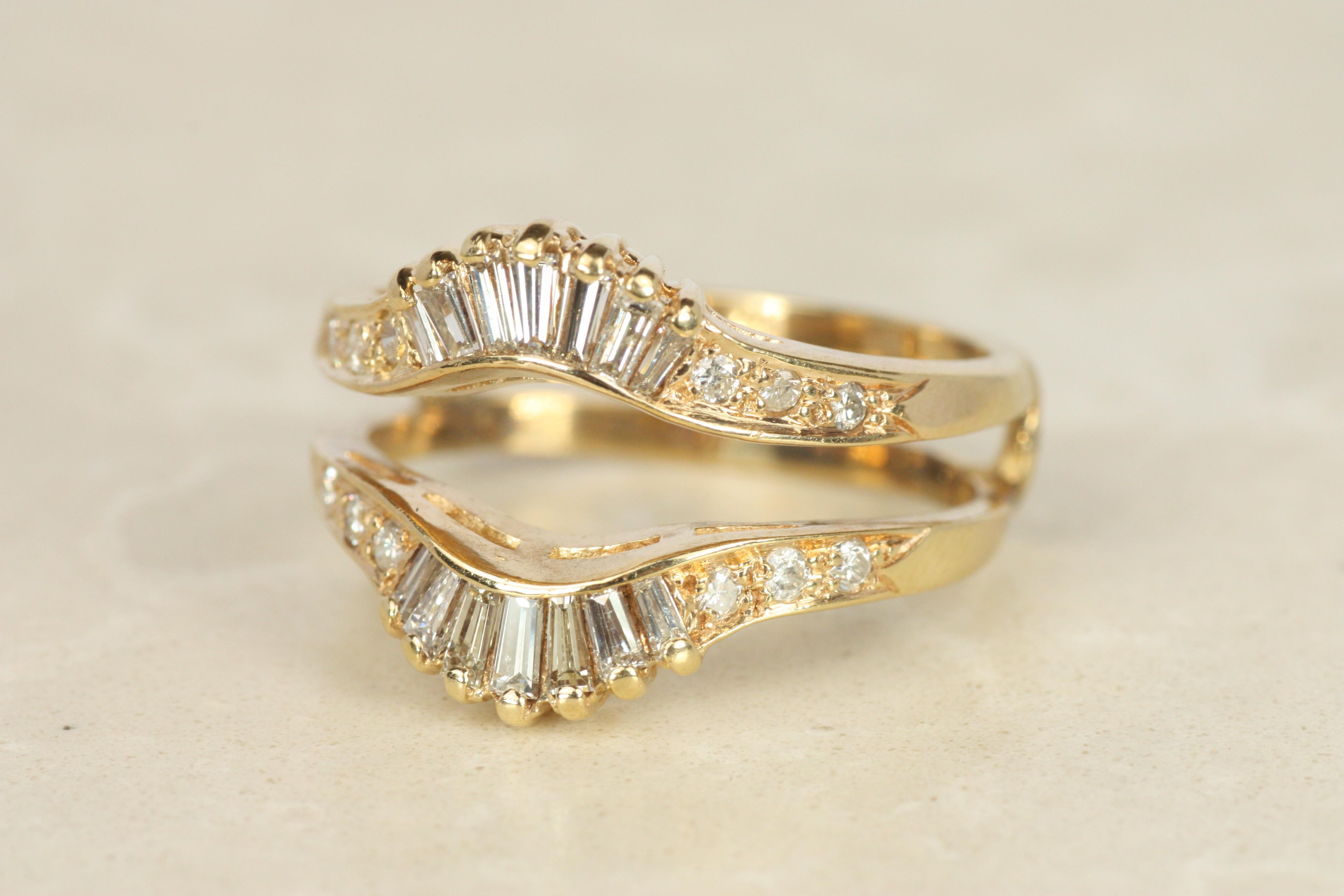 Baguette & runder Diamant 14K Gelbgold Sunrise Style Jacket Ring im Angebot 1