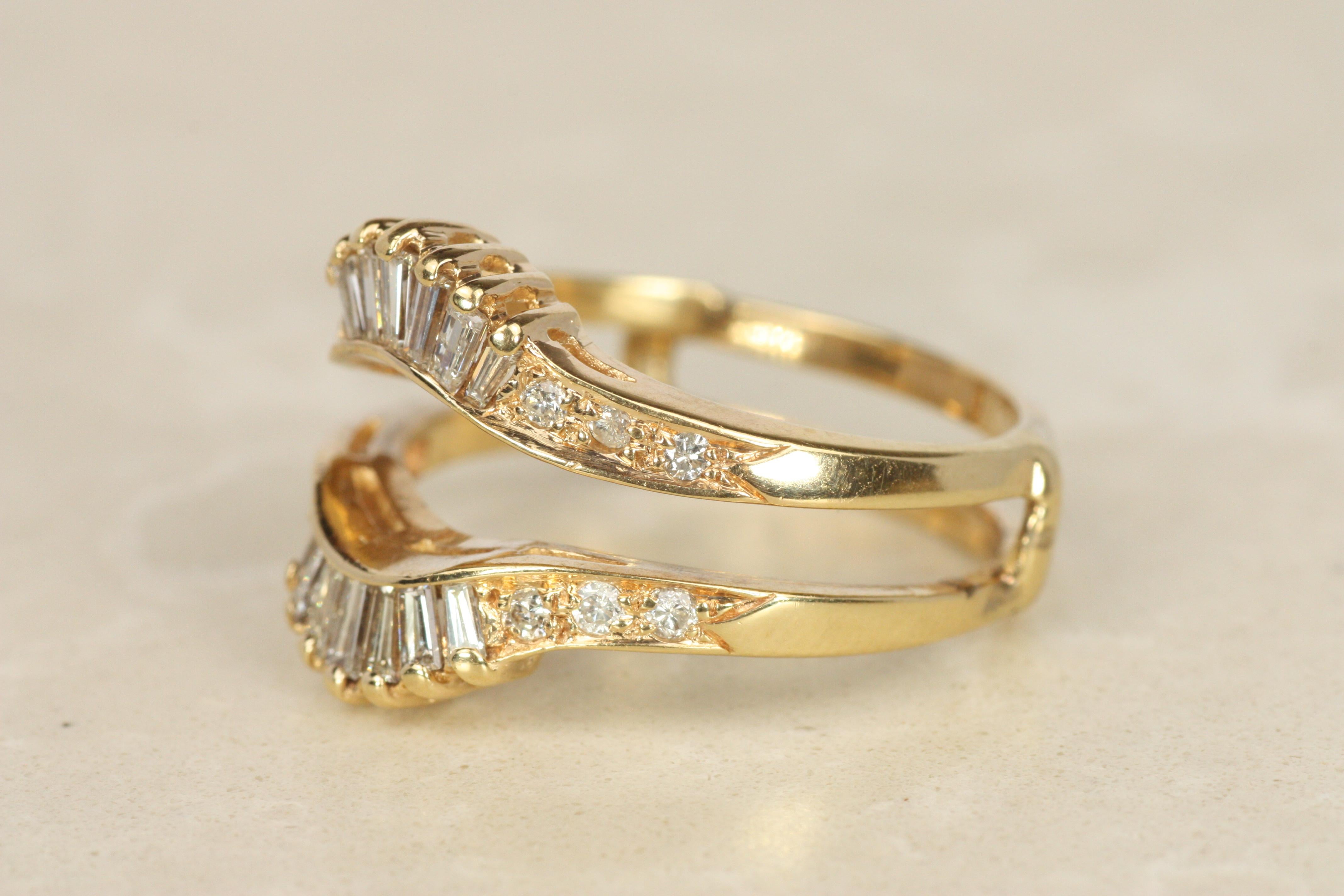 Baguette & runder Diamant 14K Gelbgold Sunrise Style Jacket Ring im Angebot 2
