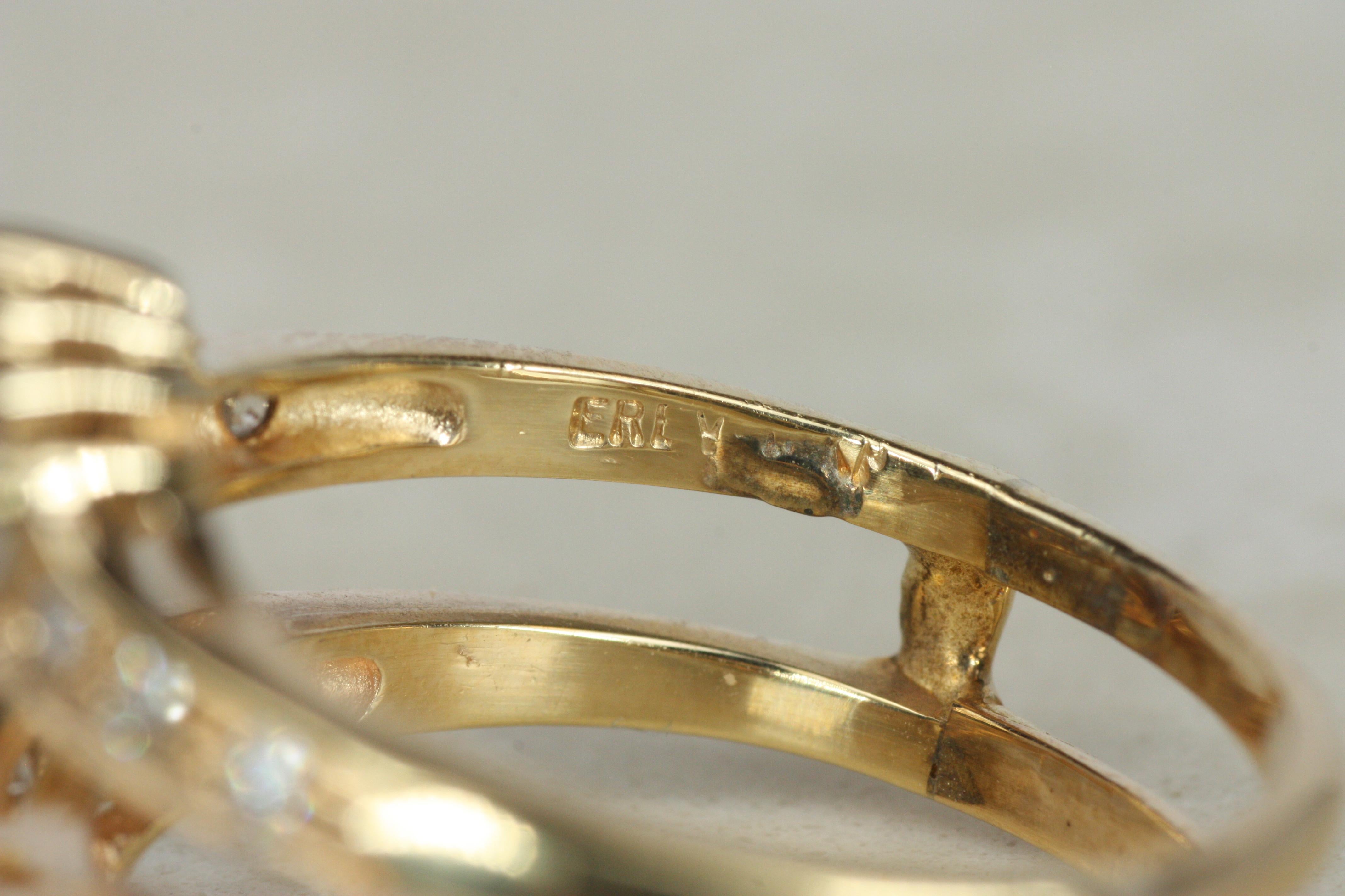 Baguette & runder Diamant 14K Gelbgold Sunrise Style Jacket Ring im Angebot 3