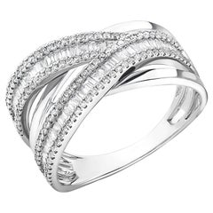 multi row crossover diamond ring Baguette Round Diamond .70 Carat F Multi-Row Gold Art Deco Style Ring