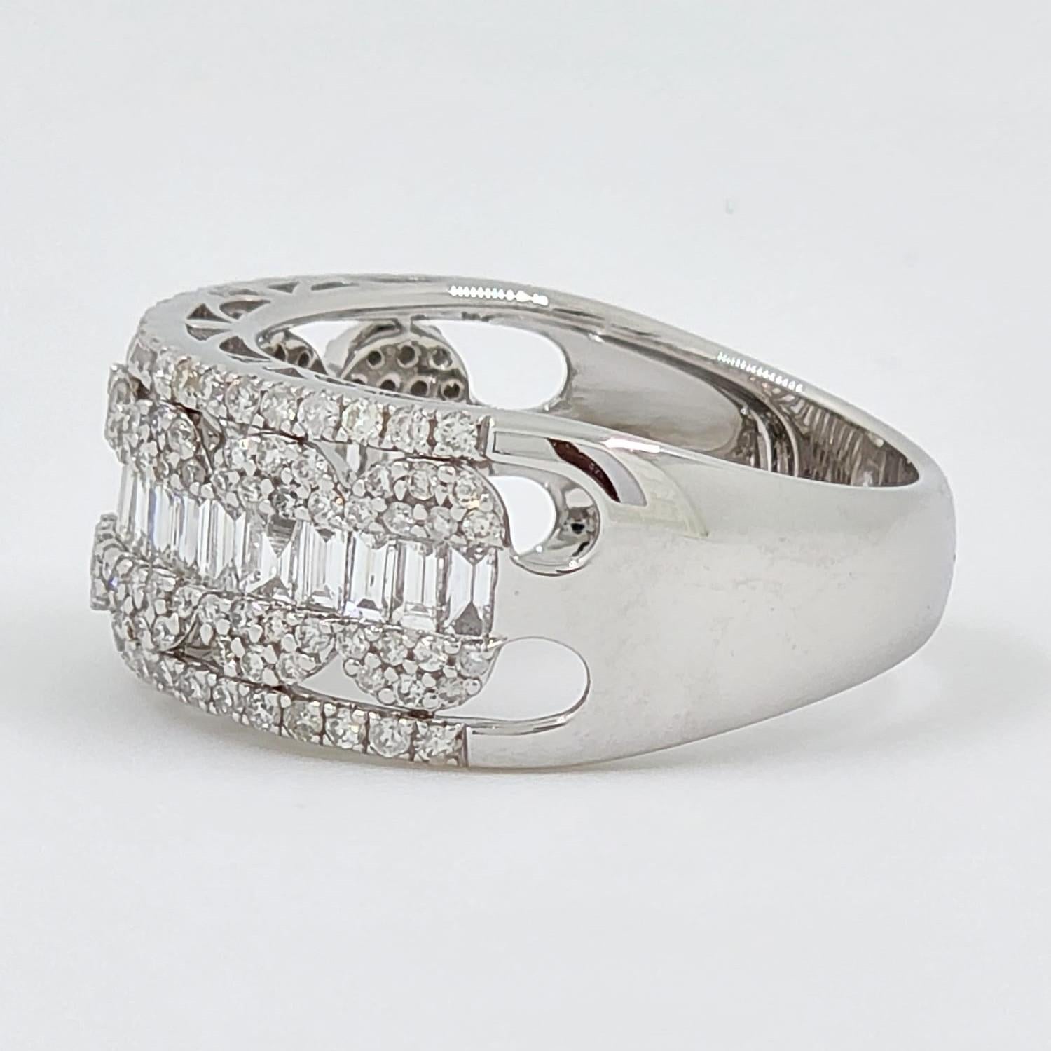 Contemporary Baguette Round Diamond Band Ring in 18 Karat White Gold