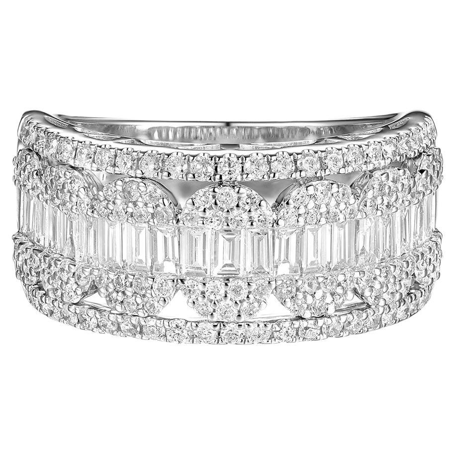 Baguette Round Diamond Band Ring in 18 Karat White Gold