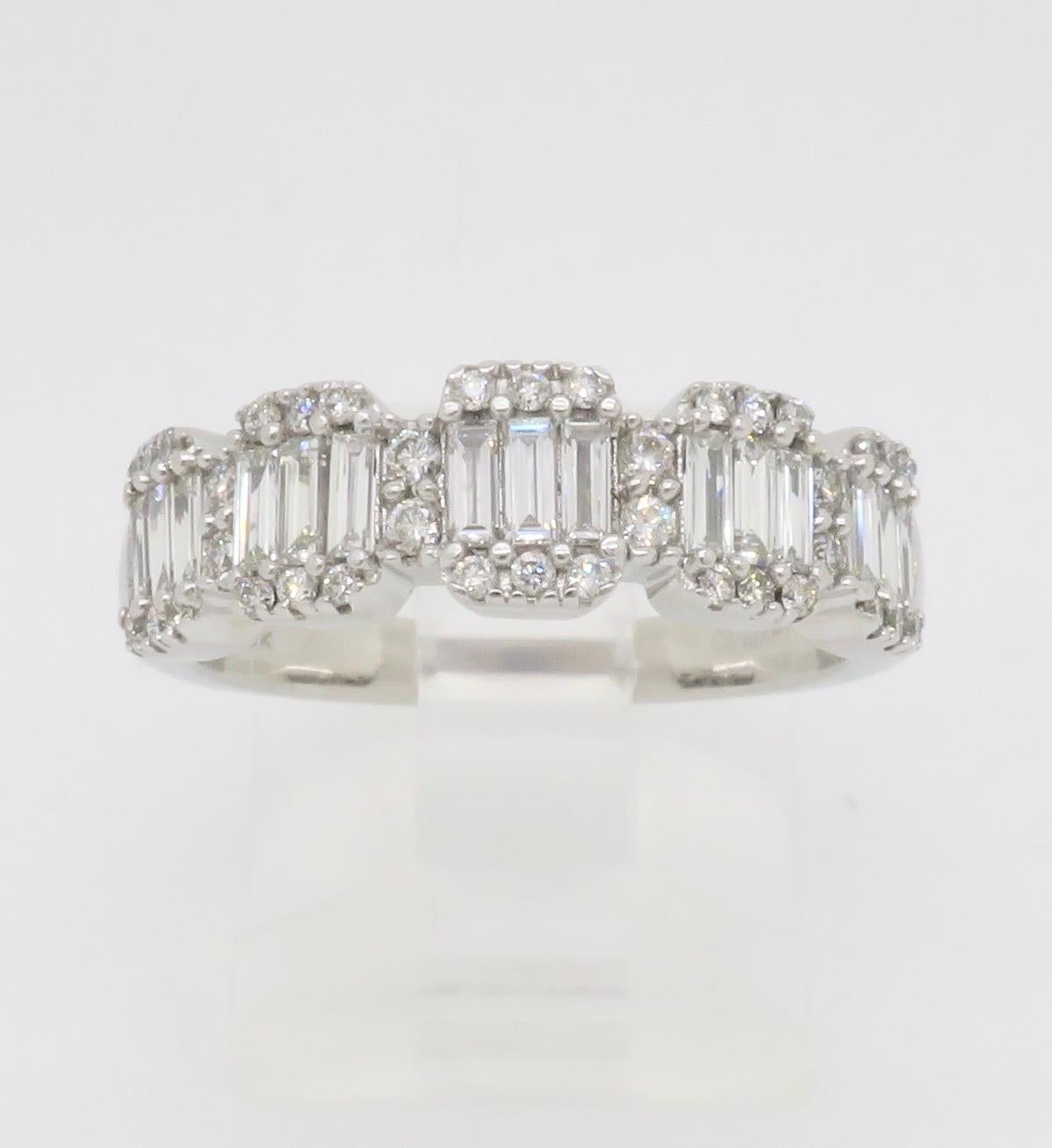 Baguette & Round Diamond Band Ring in White Gold For Sale 5