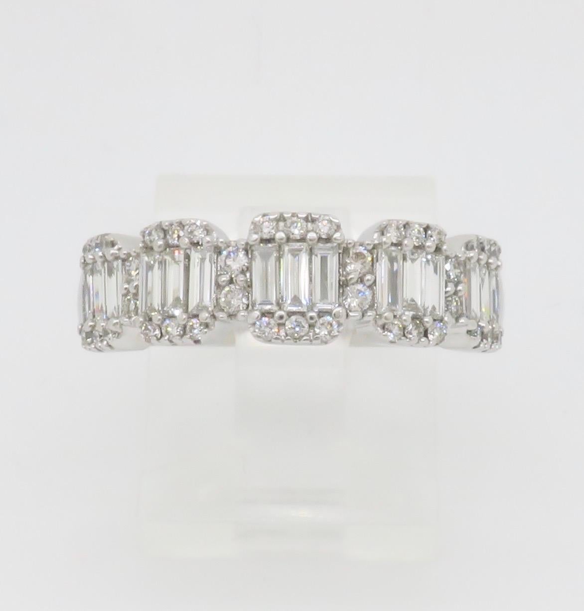 Baguette & Round Diamond Band Ring in White Gold For Sale 6