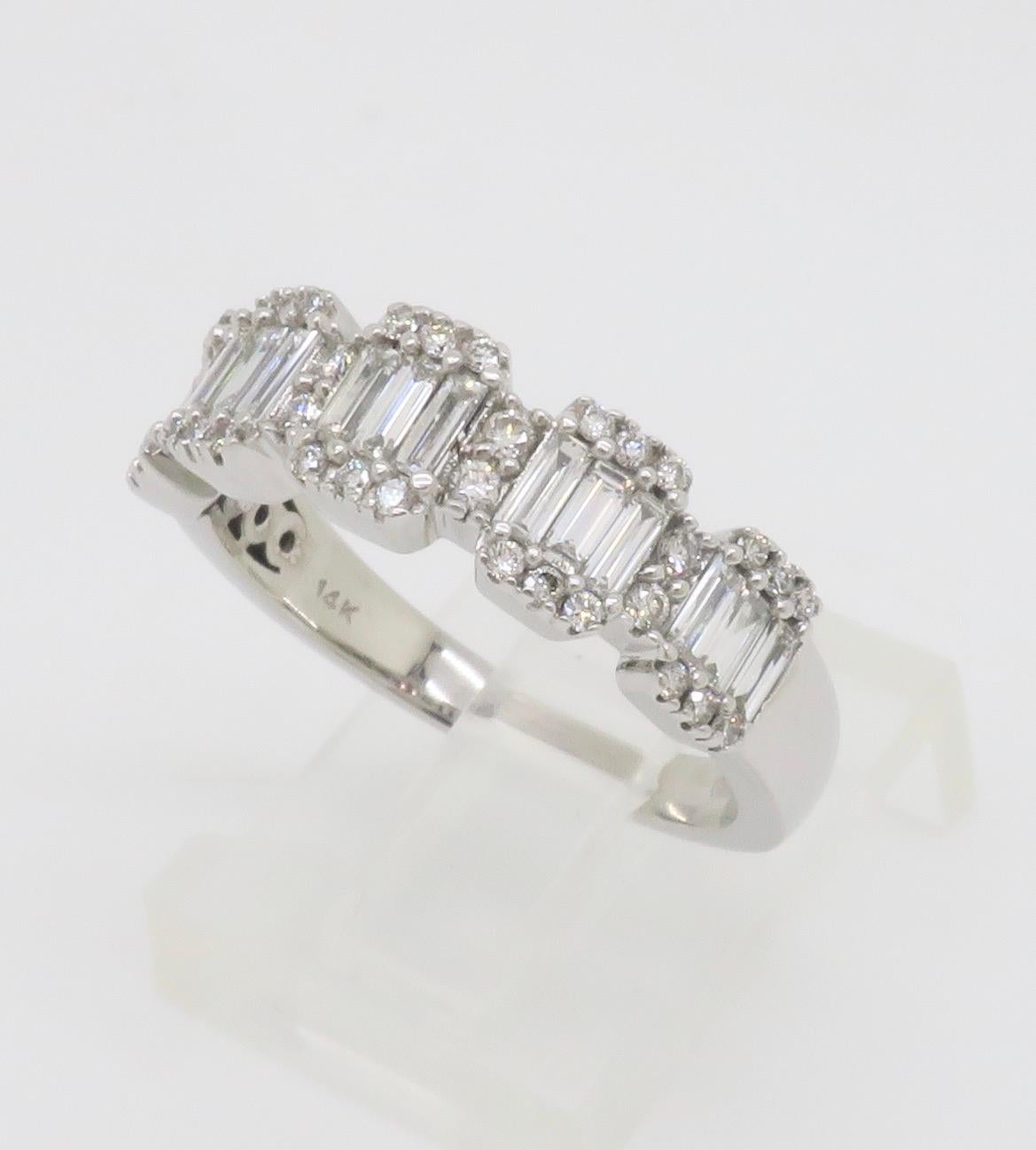 Baguette & Round Diamond Band Ring in White Gold For Sale 7