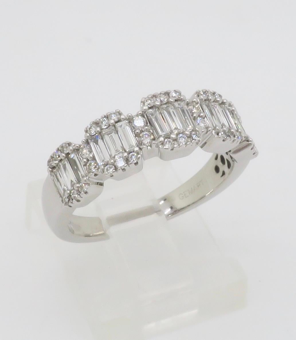 Baguette & Round Diamond Band Ring in White Gold For Sale 8