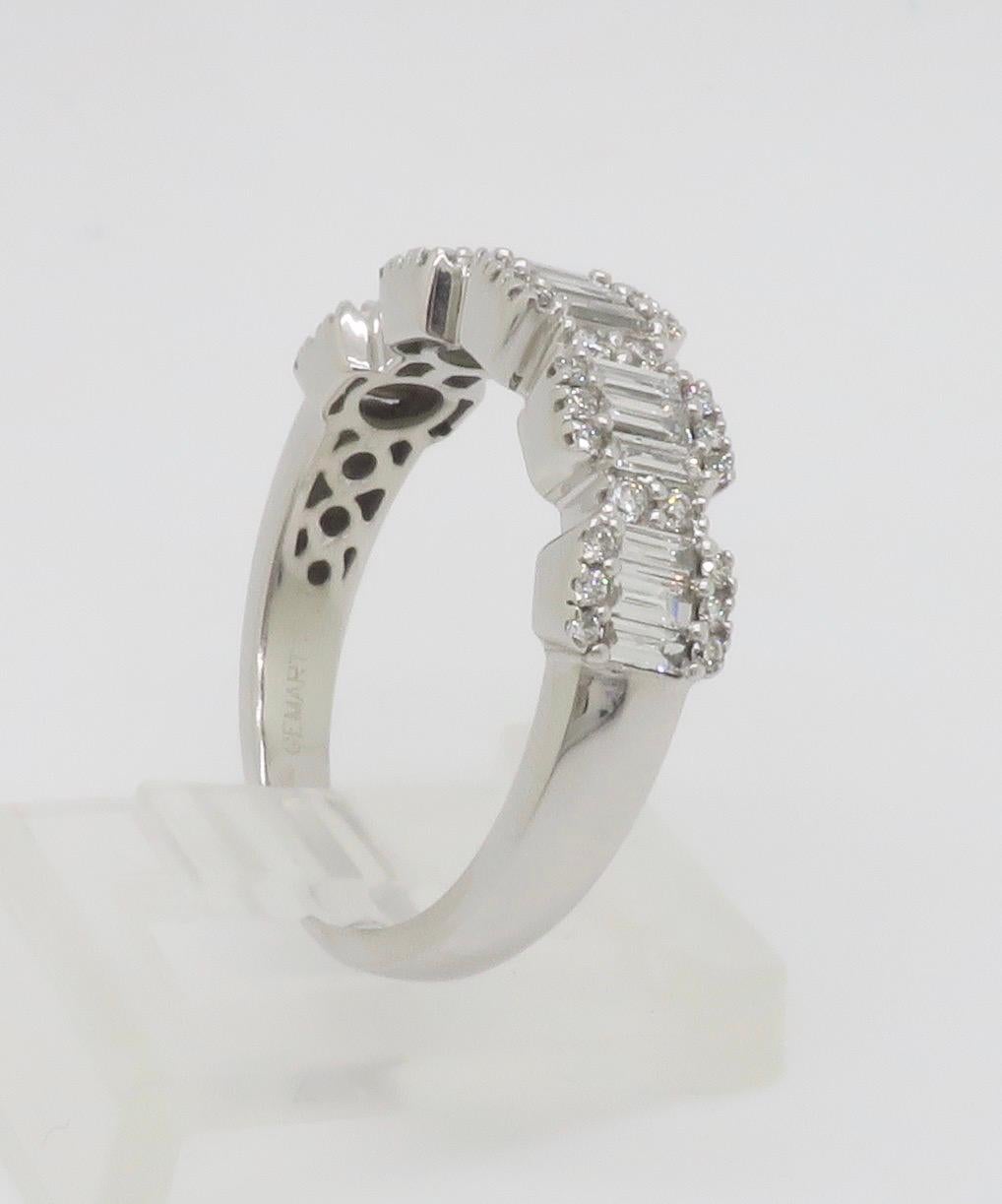 Baguette & Round Diamond Band Ring in White Gold For Sale 10