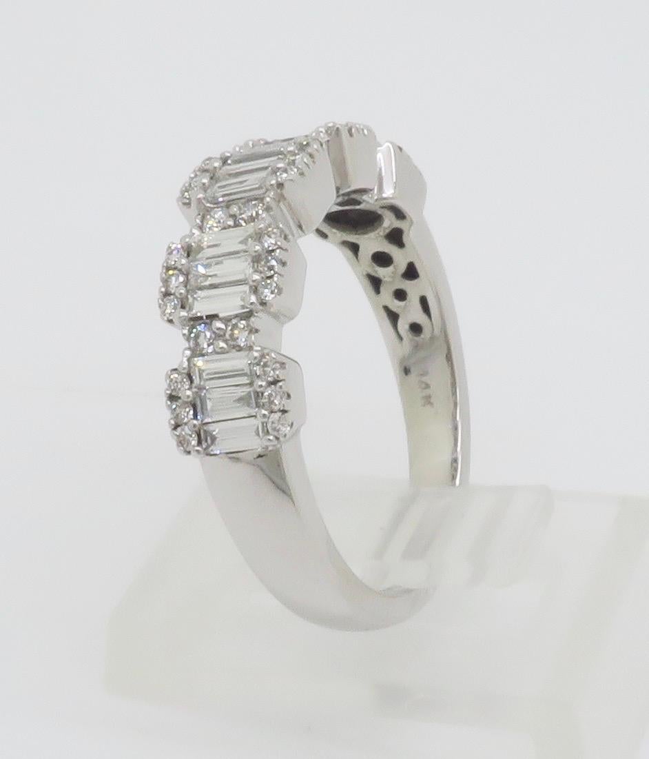 Baguette & Round Diamond Band Ring in White Gold For Sale 11