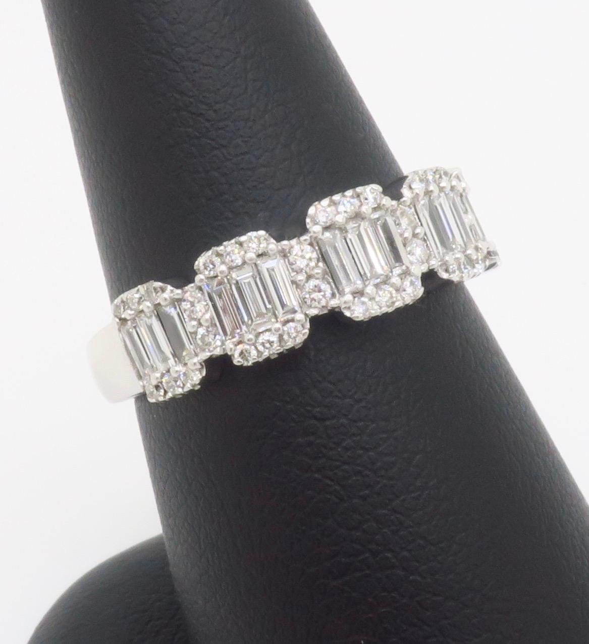 Baguette & Round Diamond Band Ring in White Gold For Sale 4
